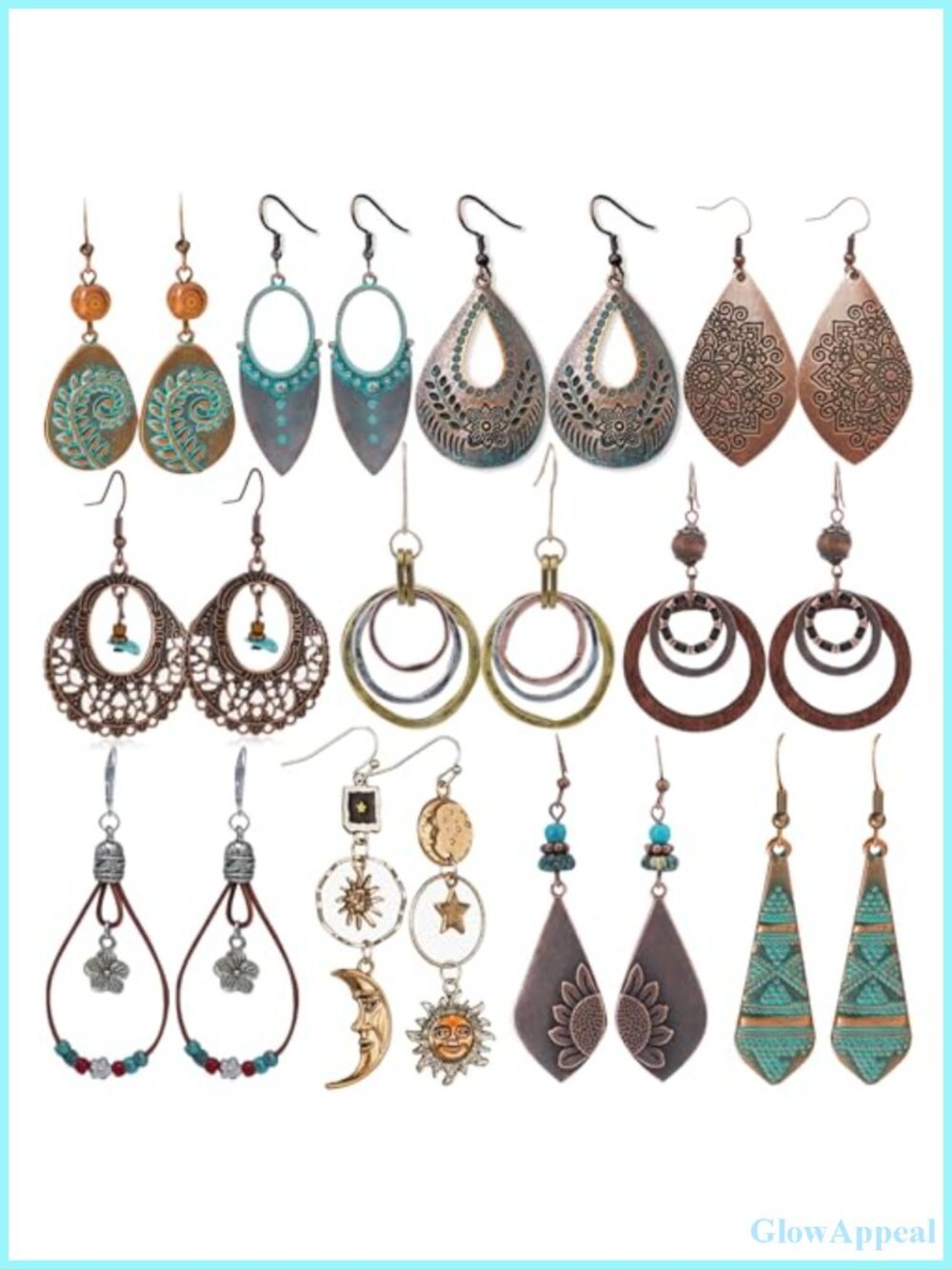 11 Pairs Vintage Drop Dangle Earrings Boho Jewelry Set Retro Flower Teardrop